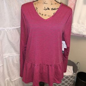 Flash Sale!! 💥Fuchsia Striped Ruffled Hem Top